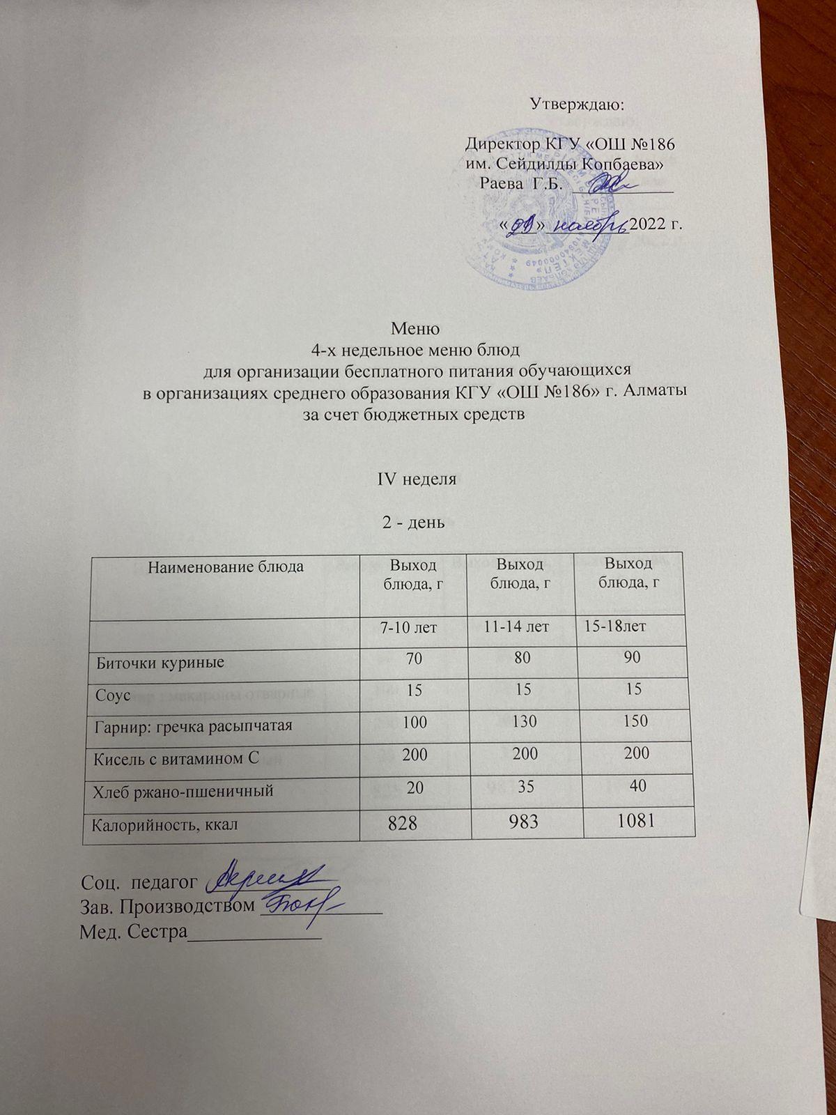 29.11.2022 ж арналған ас мәзірі