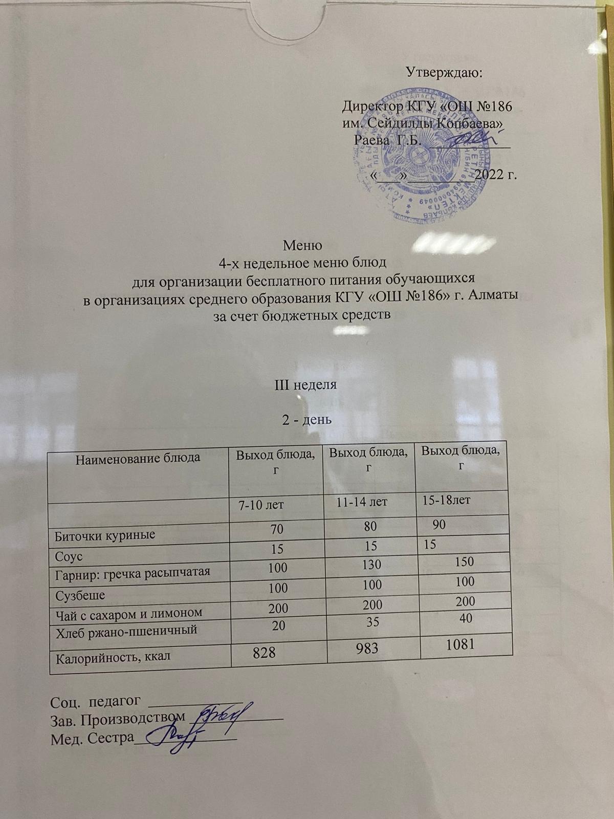 20.12.2022 ж ас мәзір  20.12.2022 год меню блюд